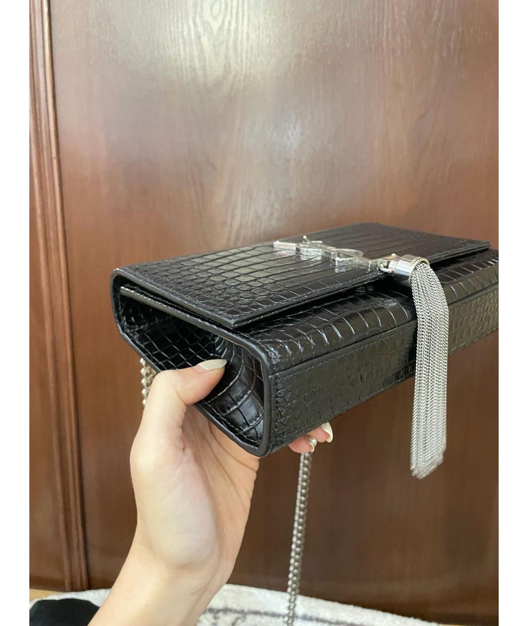 SAINT LAURENT Черная кожаная сумка через плечо, фото 6