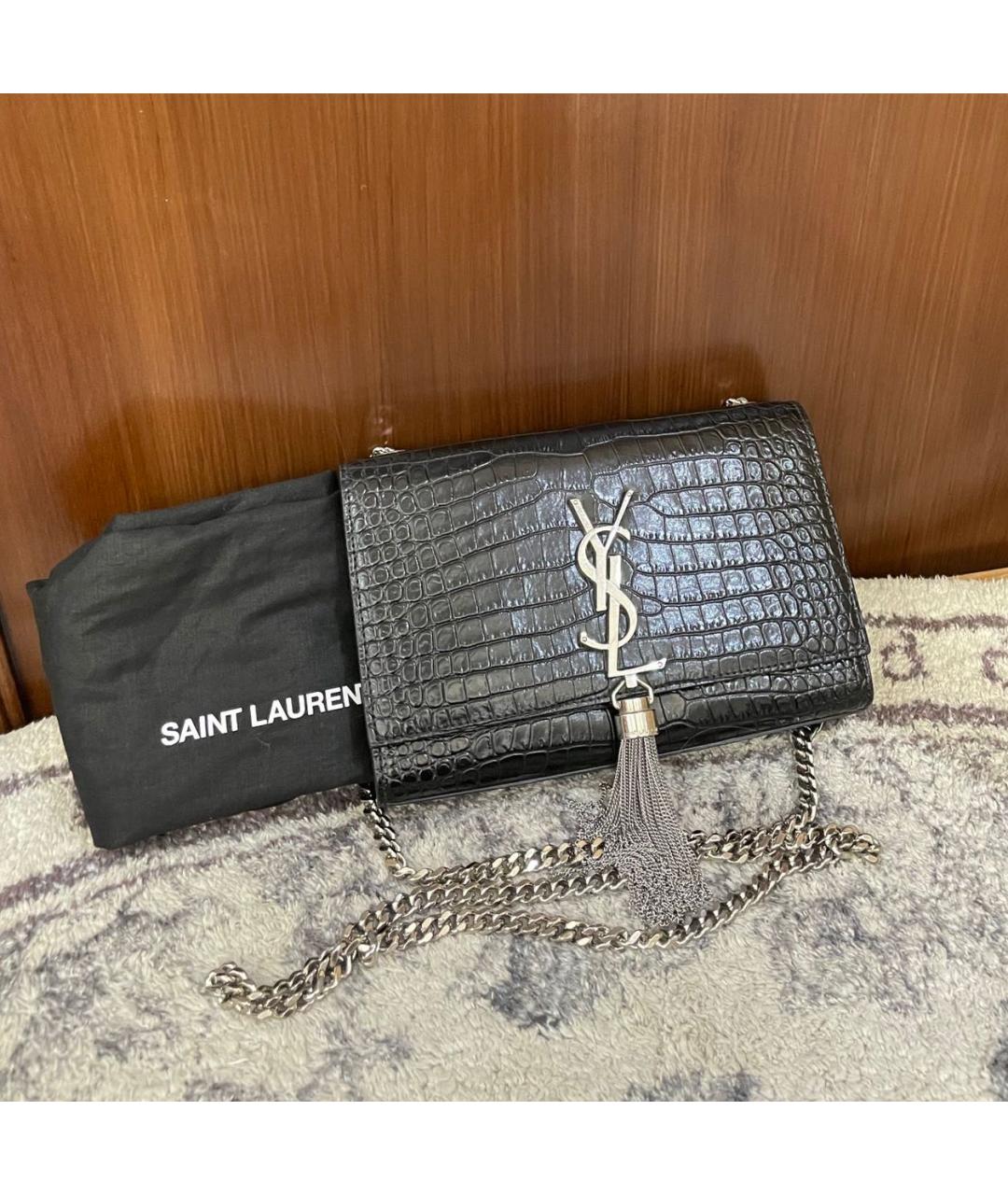 SAINT LAURENT Черная кожаная сумка через плечо, фото 9