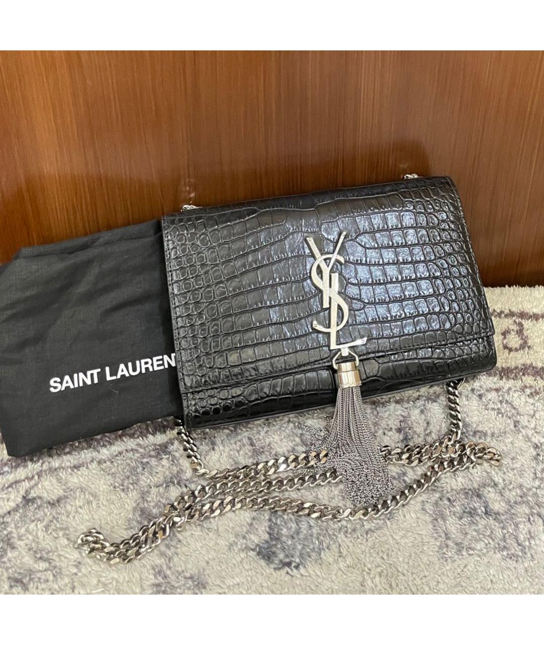 SAINT LAURENT Черная кожаная сумка через плечо, фото 2