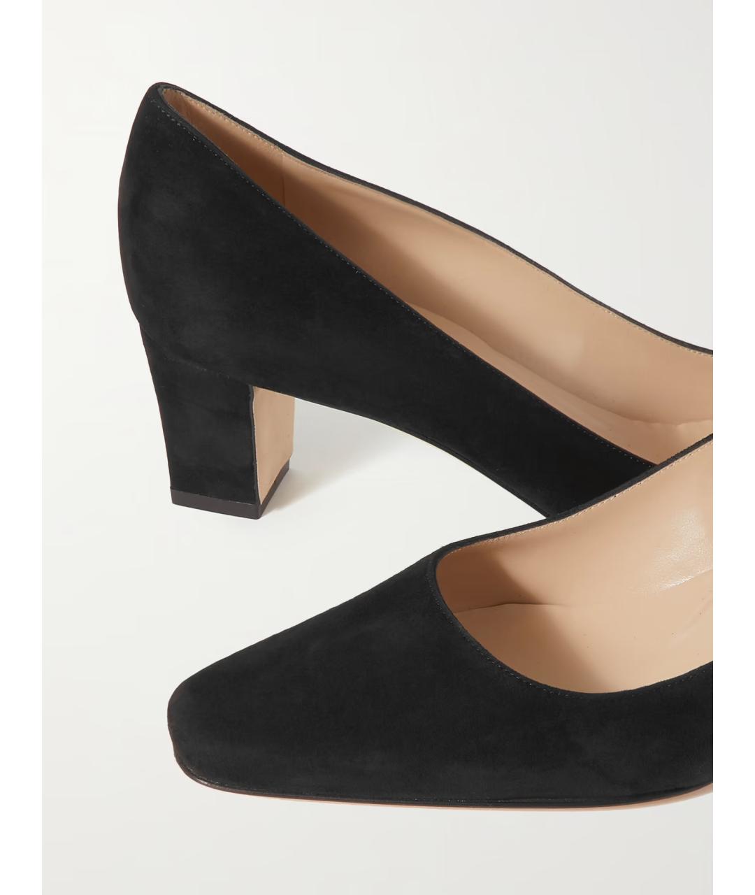 MANOLO BLAHNIK Черные замшевые лодочки на низком каблуке, фото 4