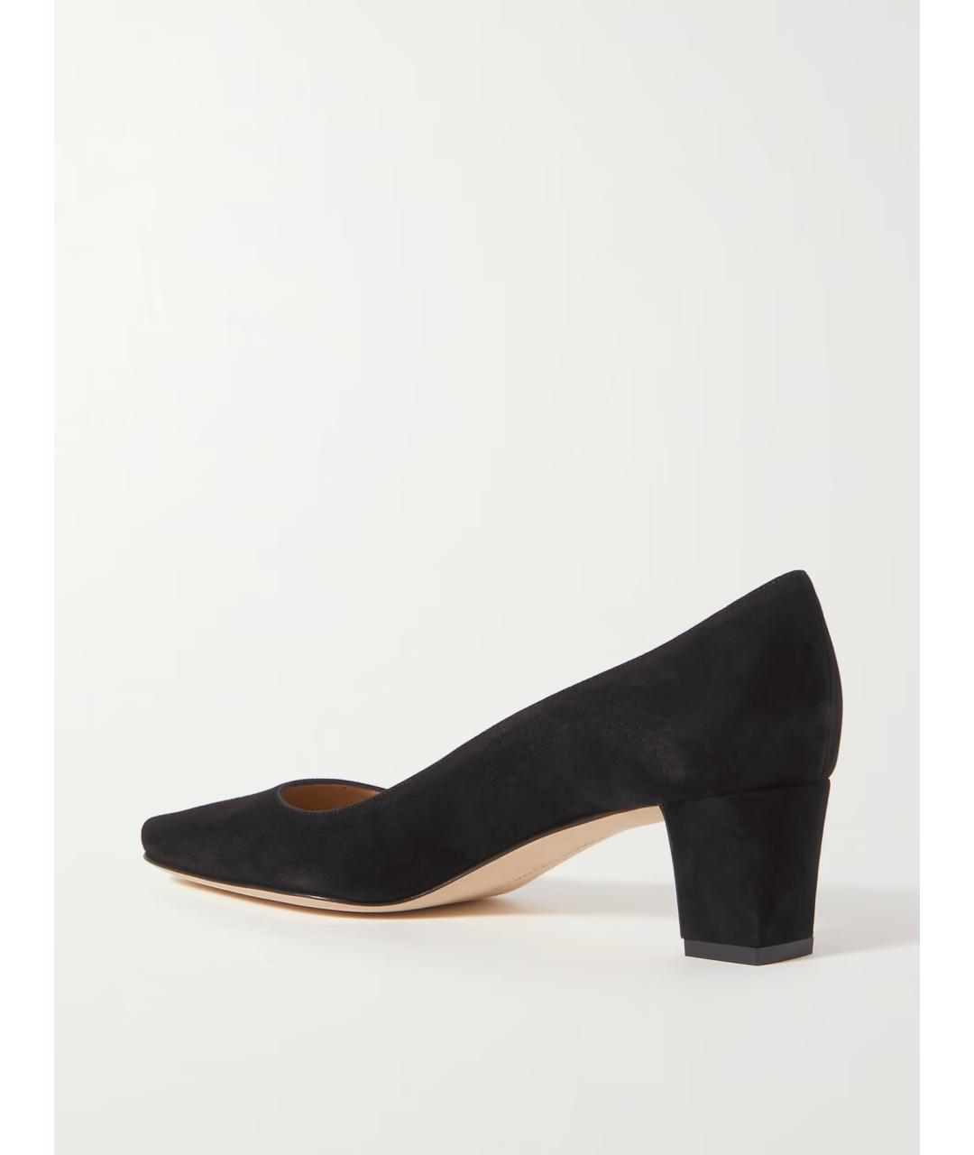MANOLO BLAHNIK Черные замшевые лодочки на низком каблуке, фото 3