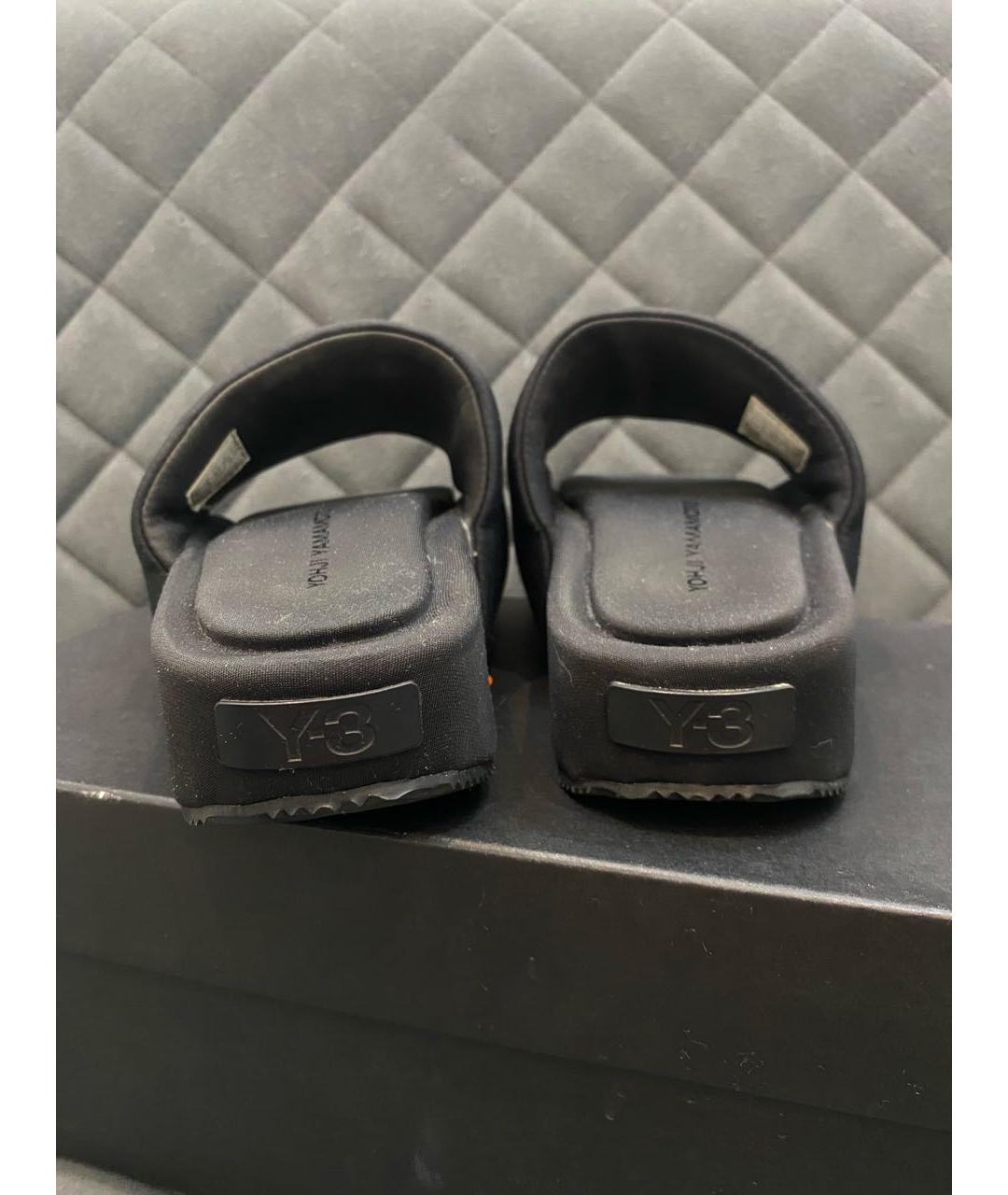 Y-3 Черные текстильные шлепанцы, фото 5
