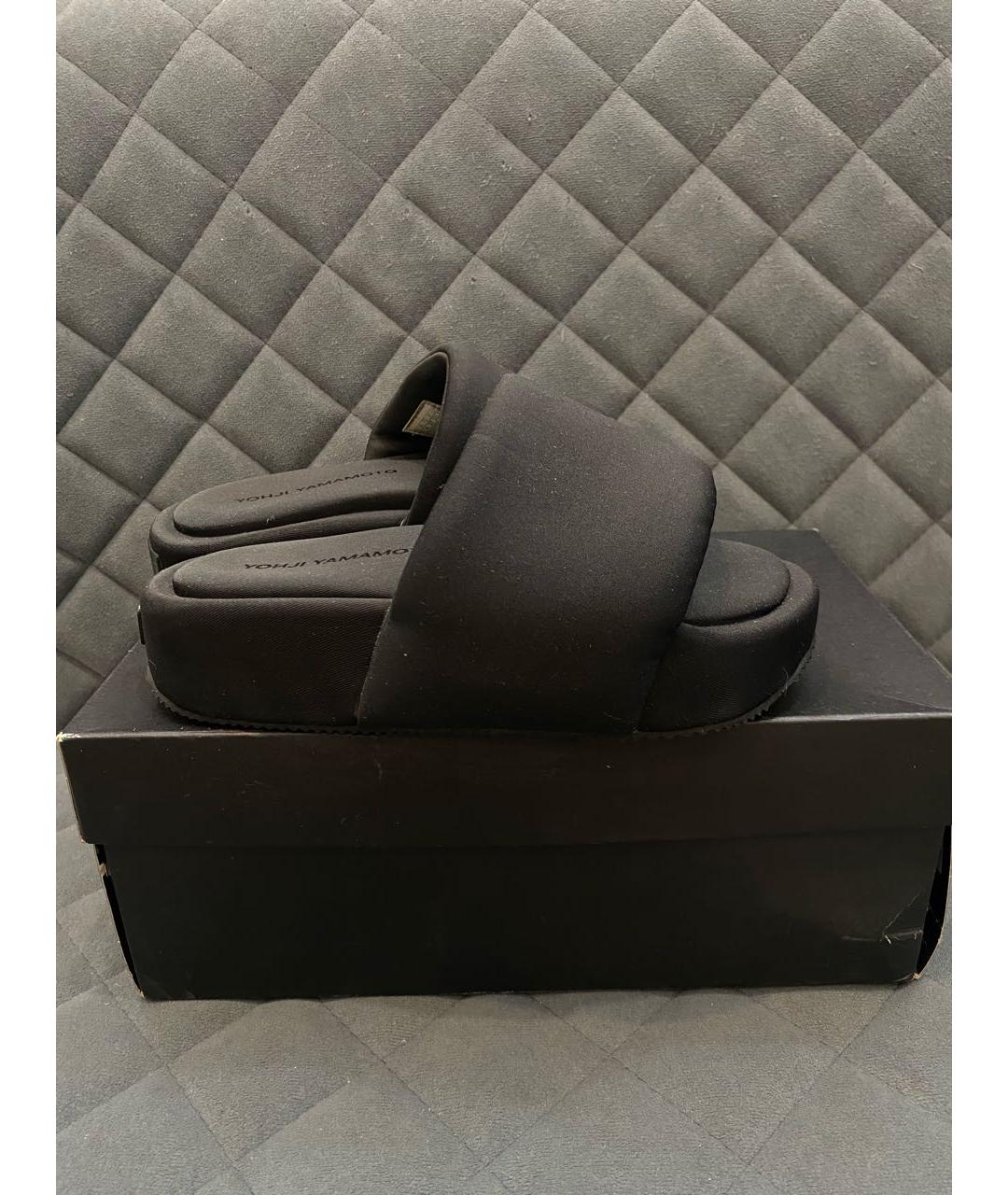 Y-3 Черные текстильные шлепанцы, фото 7