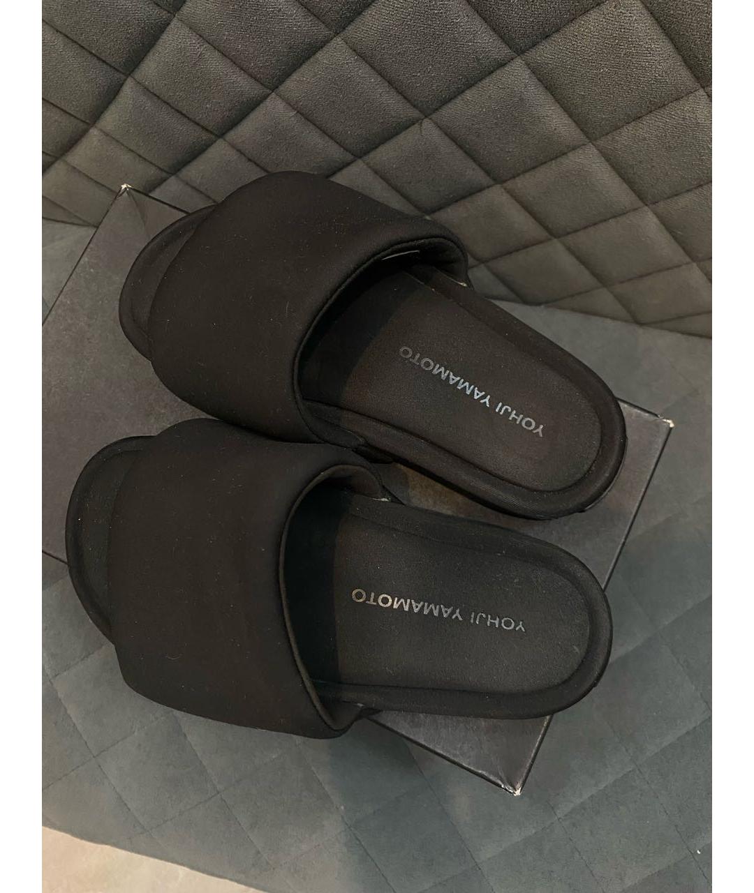 Y-3 Черные текстильные шлепанцы, фото 3