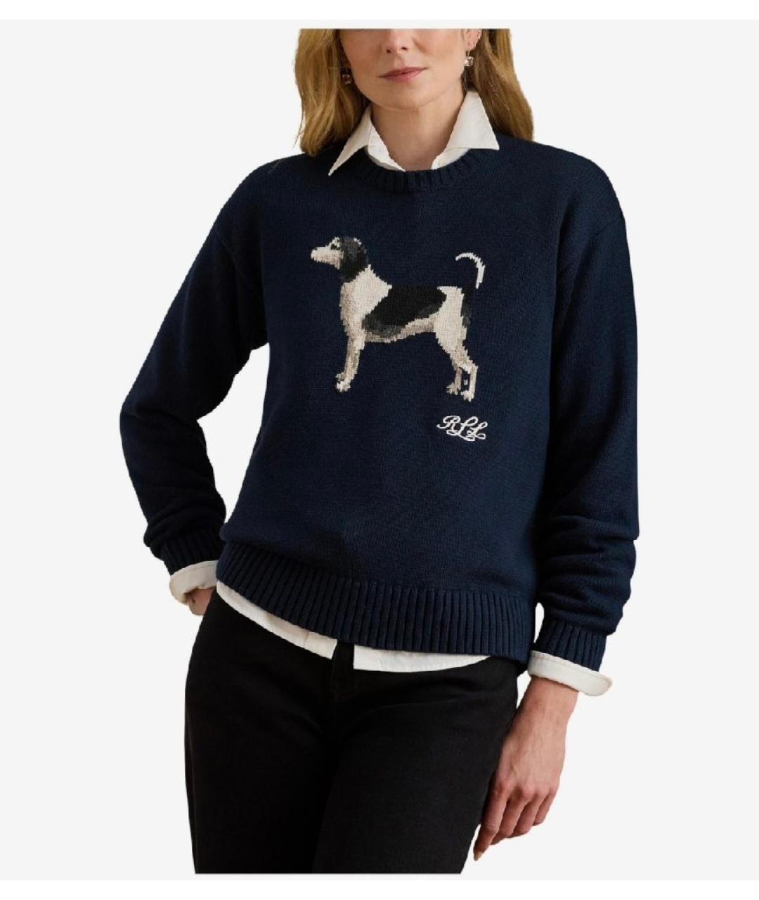 RALPH LAUREN Темно-синий хлопковый джемпер / свитер, фото 8