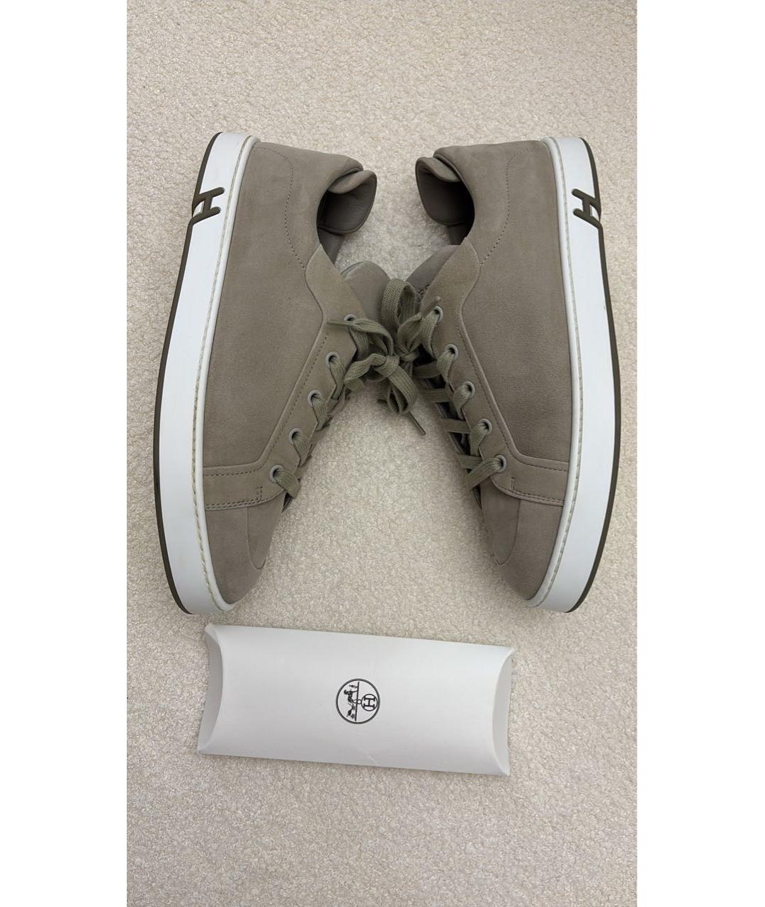 HERMES Серые нубуковые кеды, фото 7