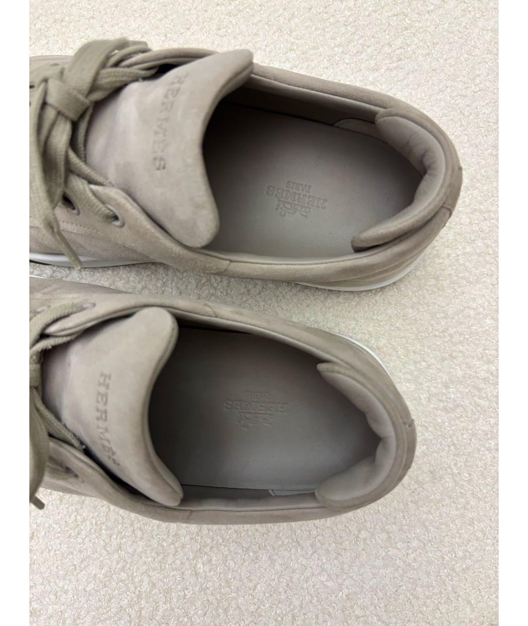 HERMES Серые нубуковые кеды, фото 5