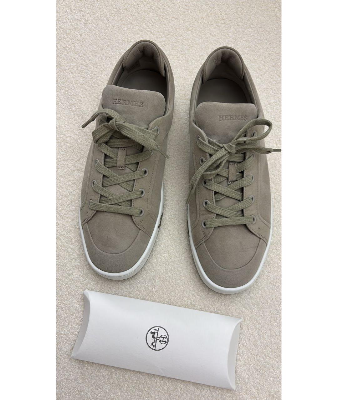 HERMES Серые нубуковые кеды, фото 2