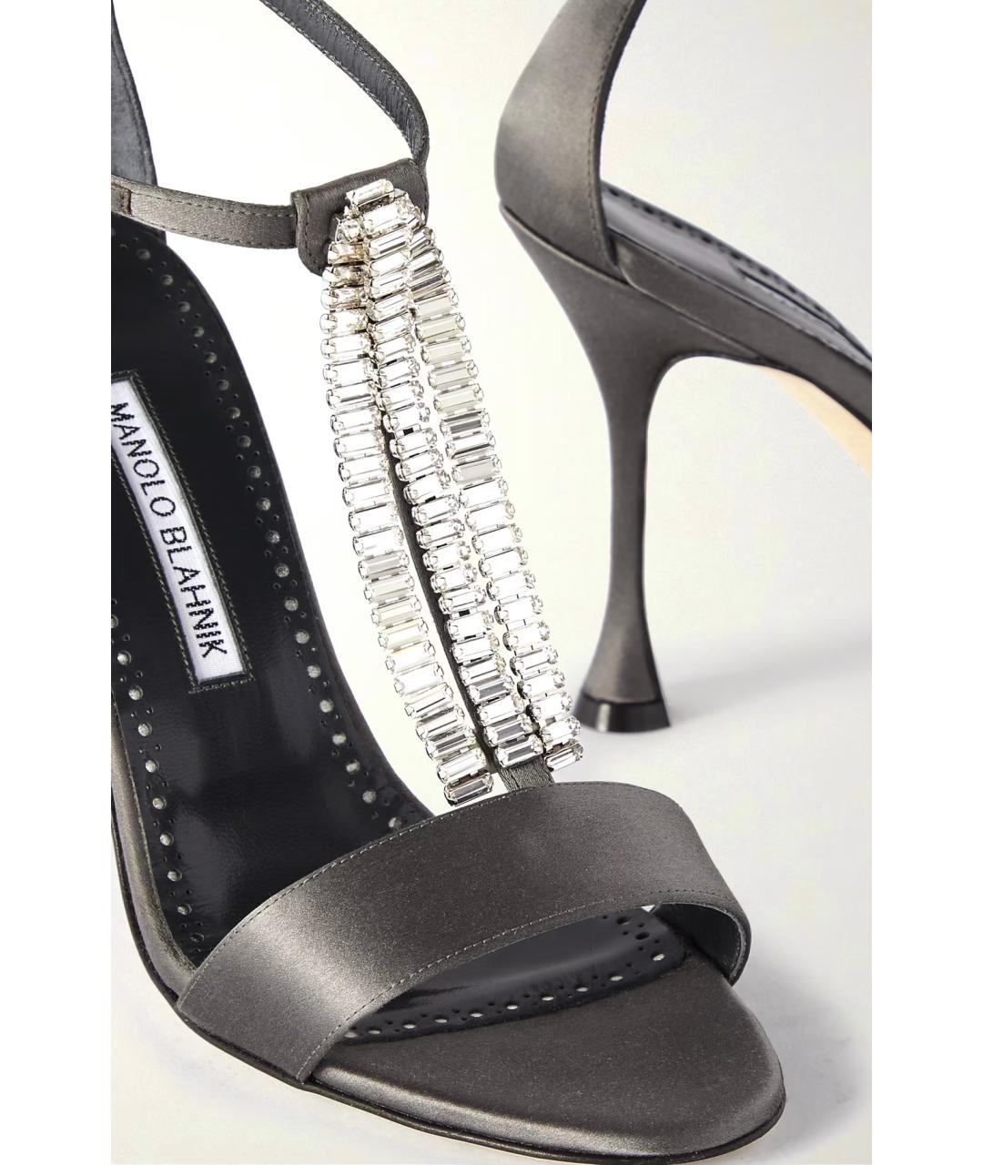 MANOLO BLAHNIK Серые текстильные босоножки, фото 3