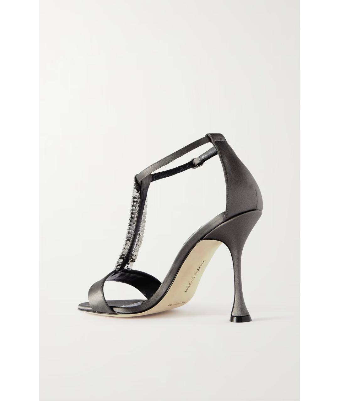 MANOLO BLAHNIK Серые текстильные босоножки, фото 4