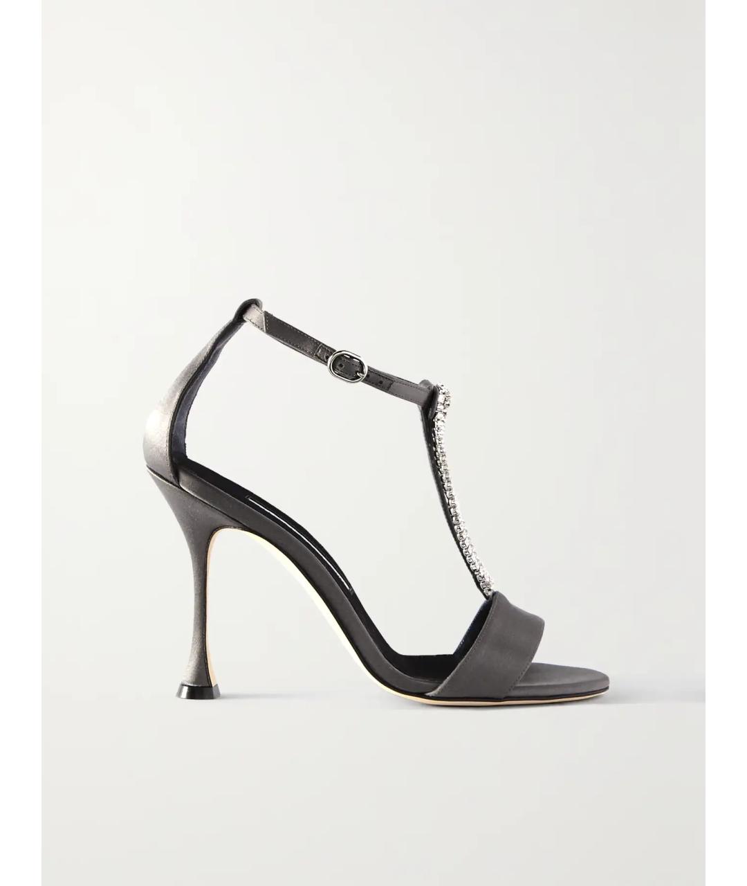 MANOLO BLAHNIK Серые текстильные босоножки, фото 5