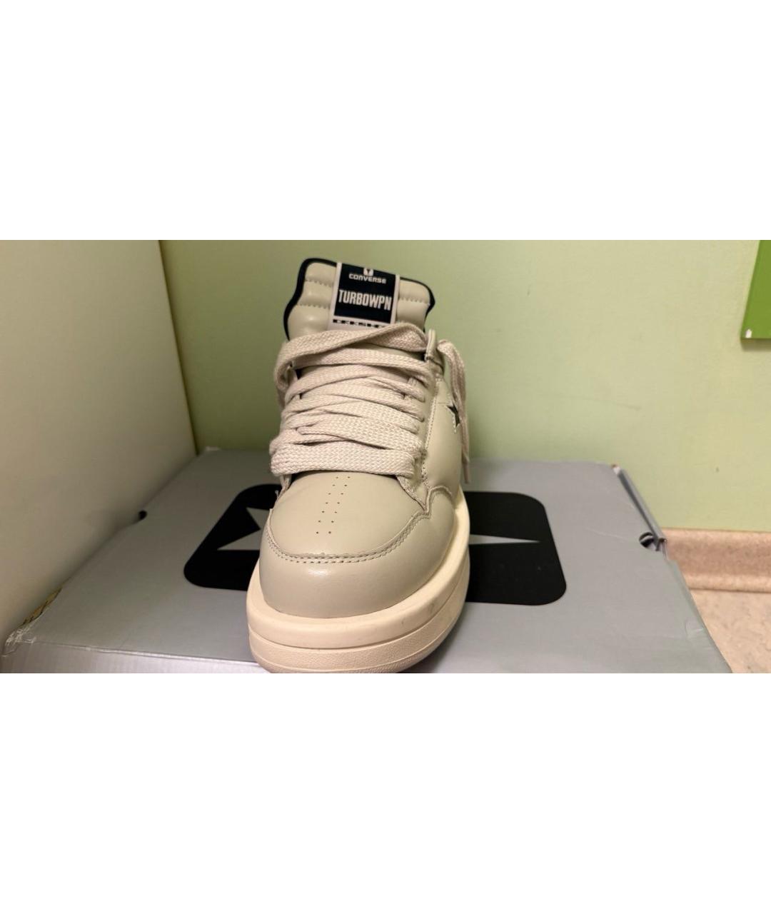 RICK OWENS Бежевые кожаные низкие кроссовки / кеды, фото 3