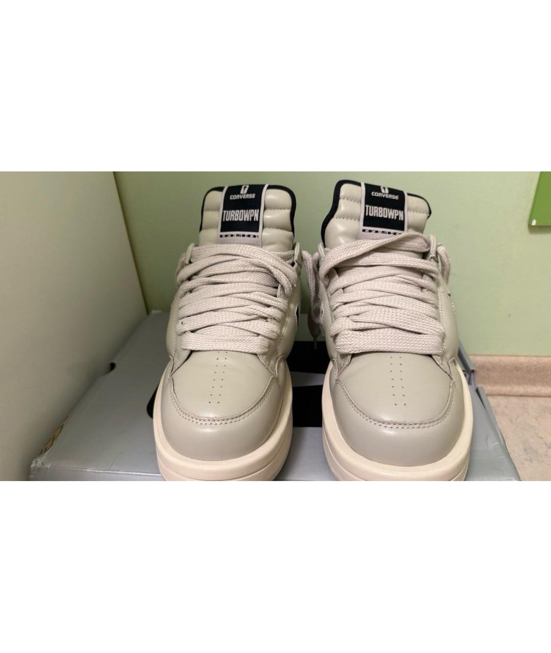 RICK OWENS Бежевые кожаные низкие кроссовки / кеды, фото 2