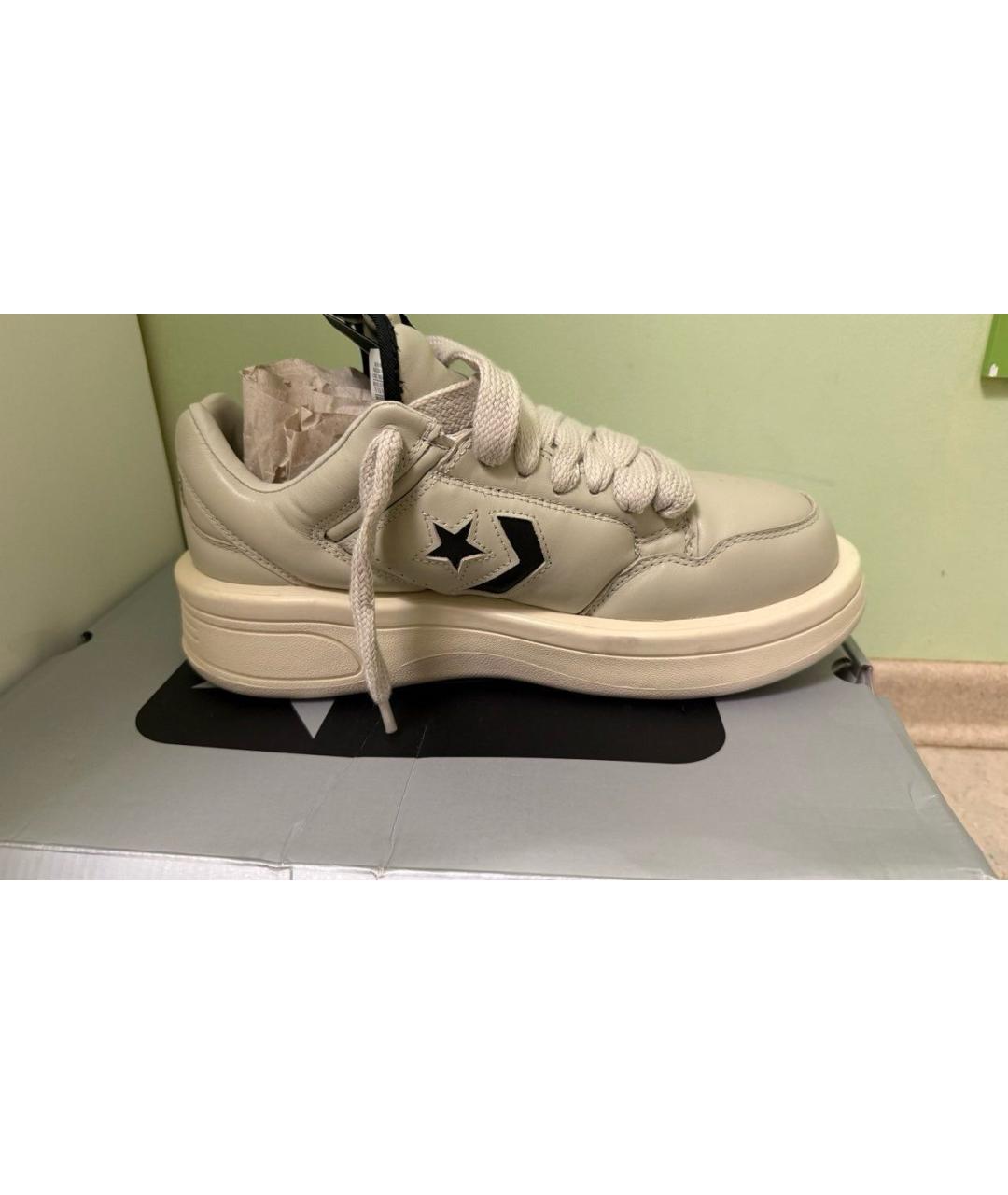 RICK OWENS Бежевые кожаные низкие кроссовки / кеды, фото 9