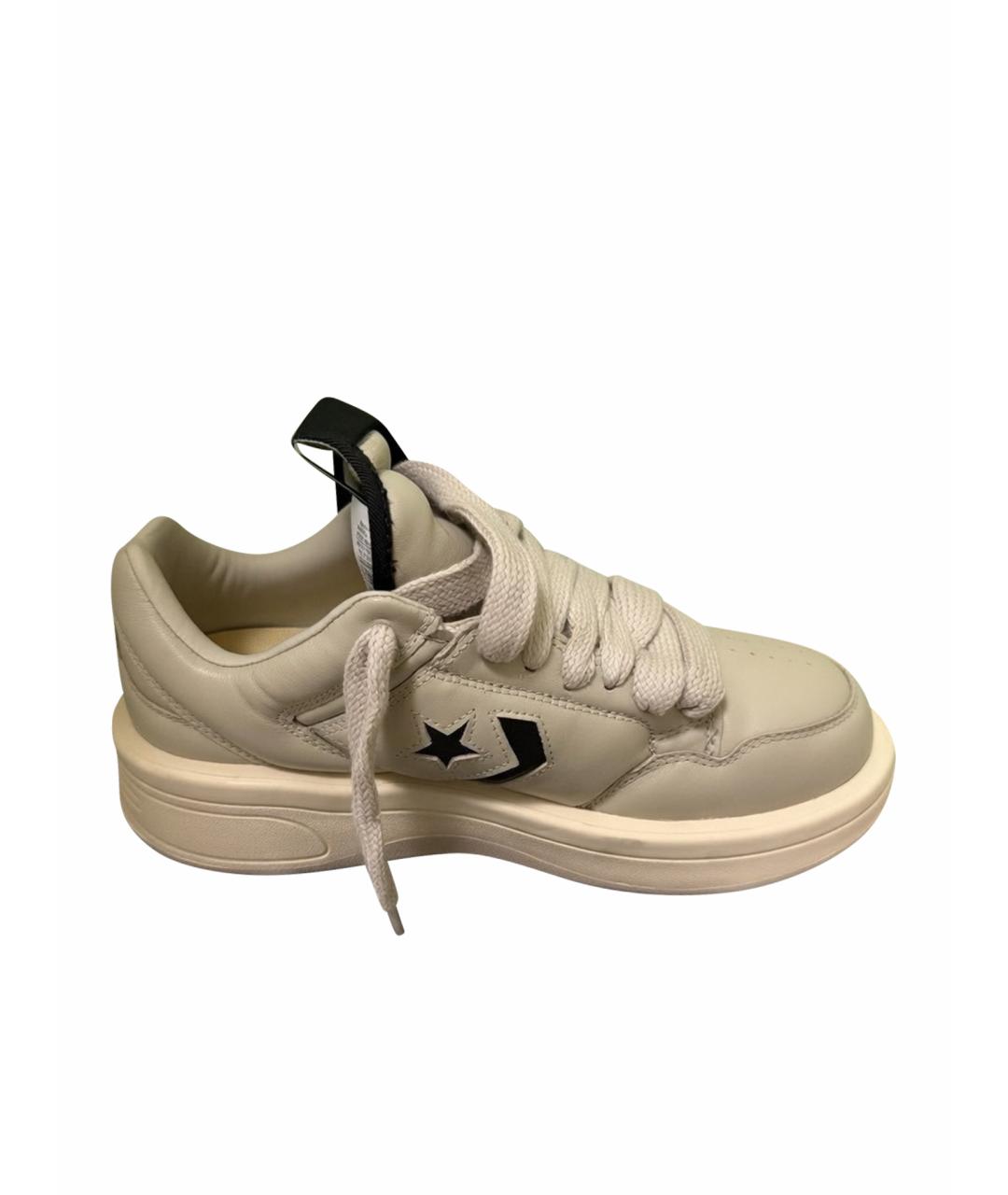 RICK OWENS Бежевые кожаные низкие кроссовки / кеды, фото 1