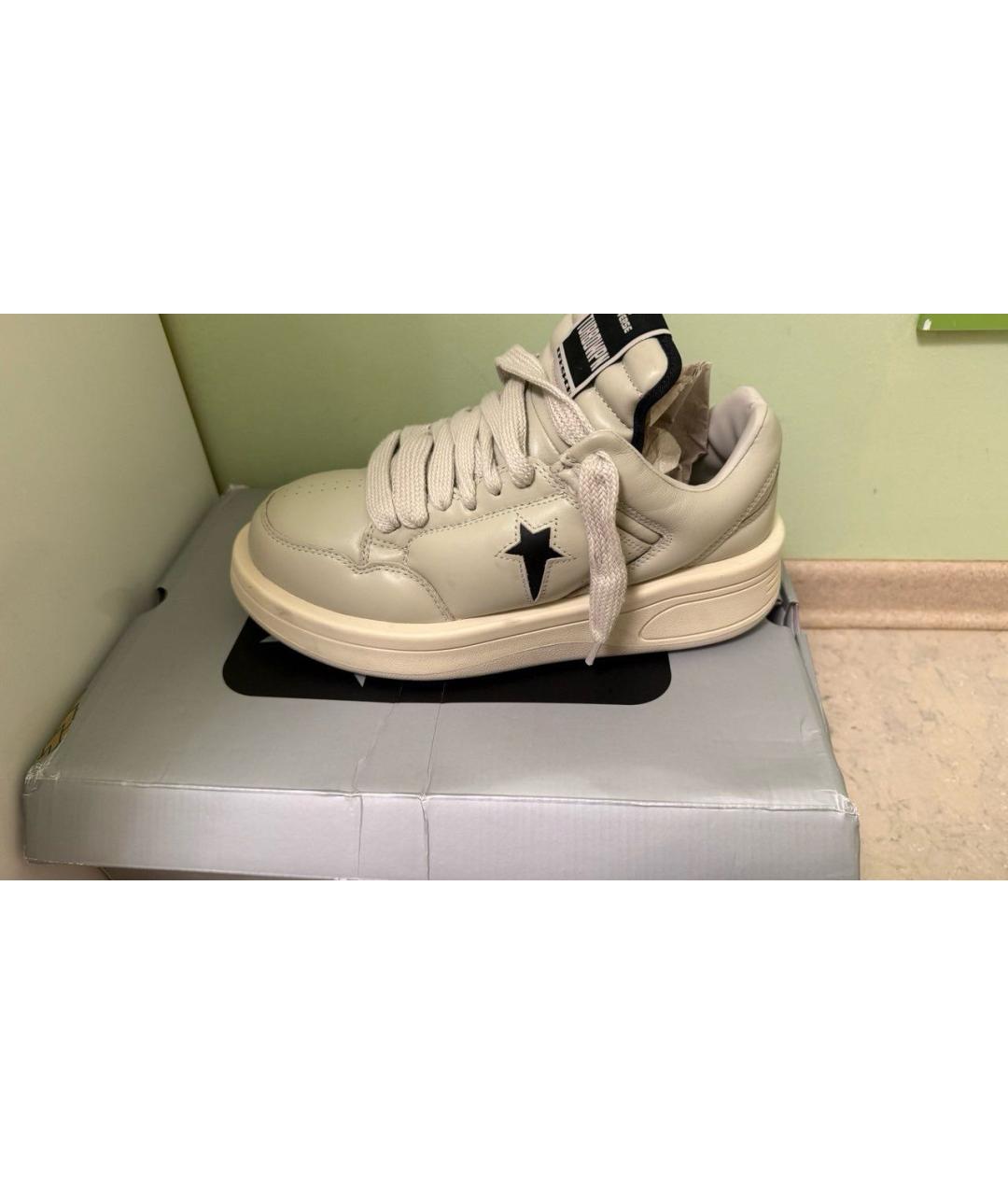 RICK OWENS Бежевые кожаные низкие кроссовки / кеды, фото 4