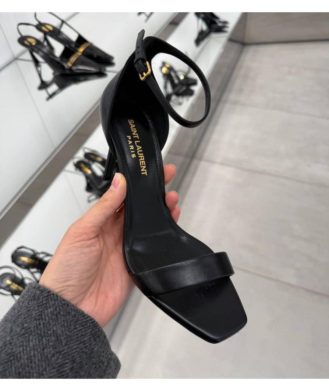 SAINT LAURENT Черные кожаные босоножки, фото 4