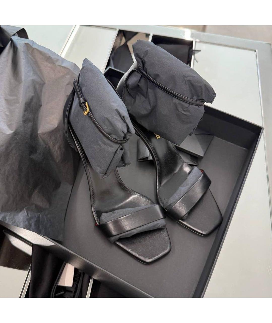 SAINT LAURENT Черные кожаные босоножки, фото 3