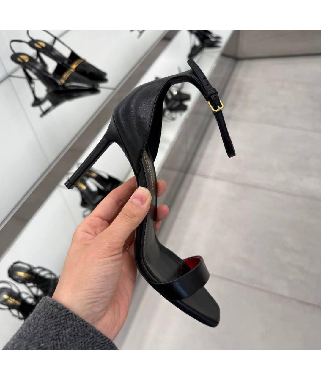 SAINT LAURENT Черные кожаные босоножки, фото 2