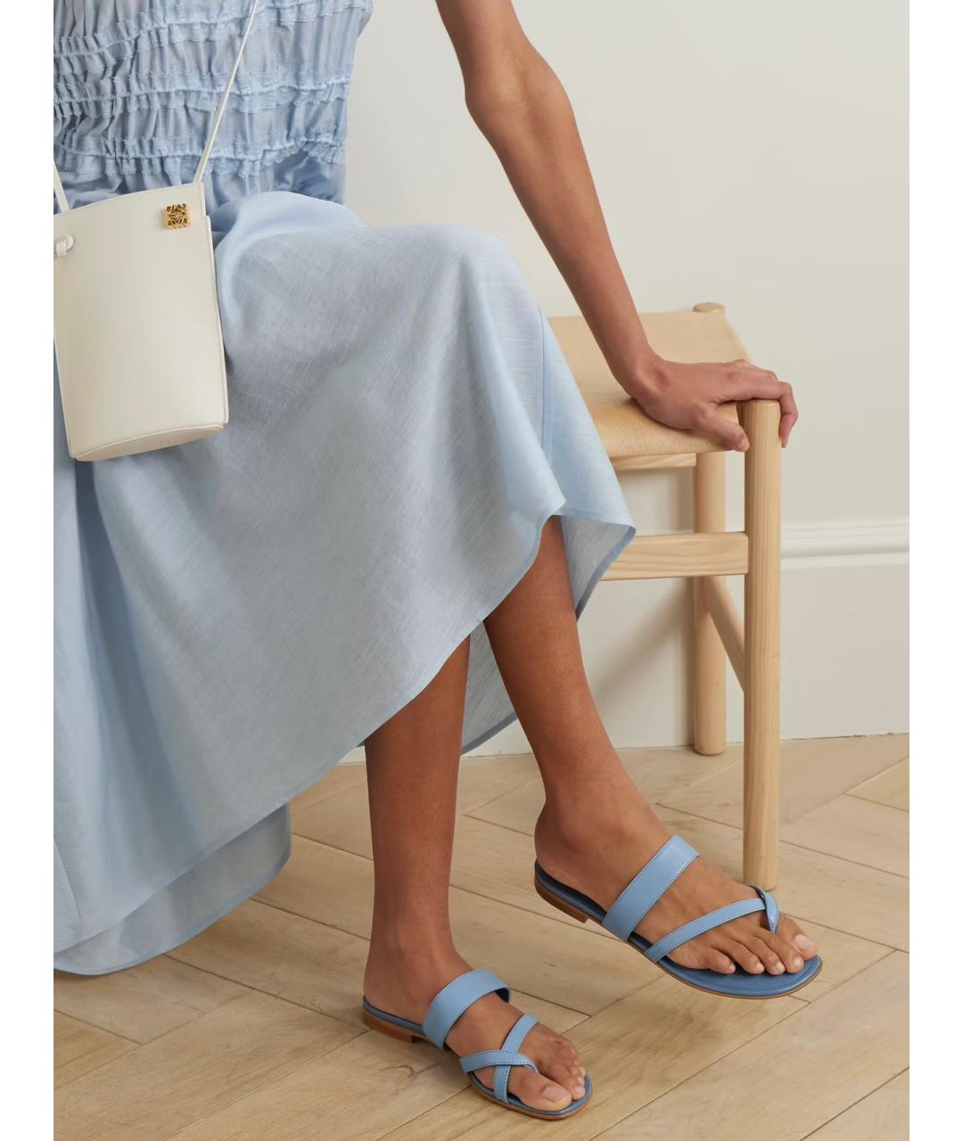 MANOLO BLAHNIK Голубые кожаные сандалии, фото 2