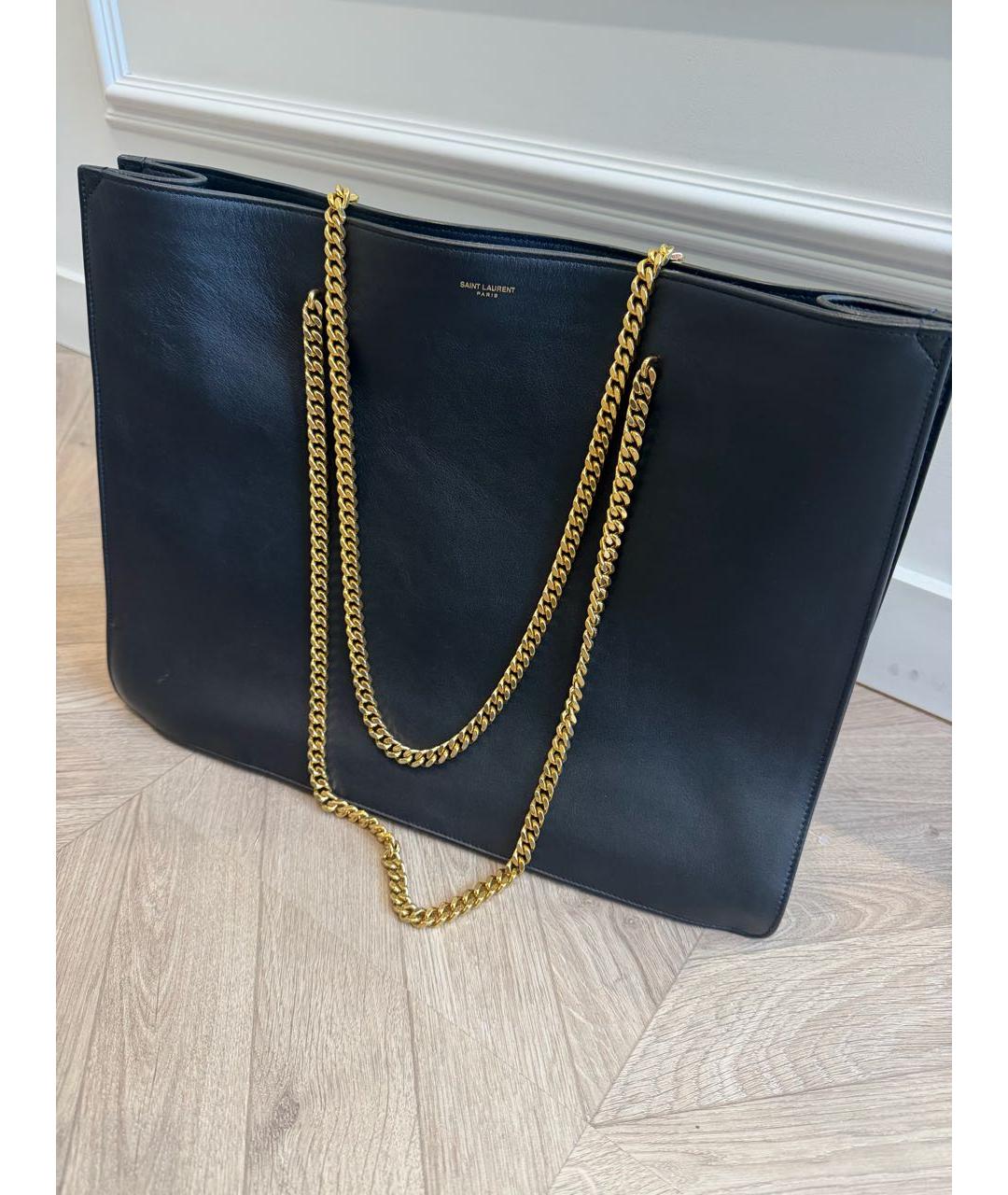 SAINT LAURENT Черная кожаная сумка тоут, фото 6