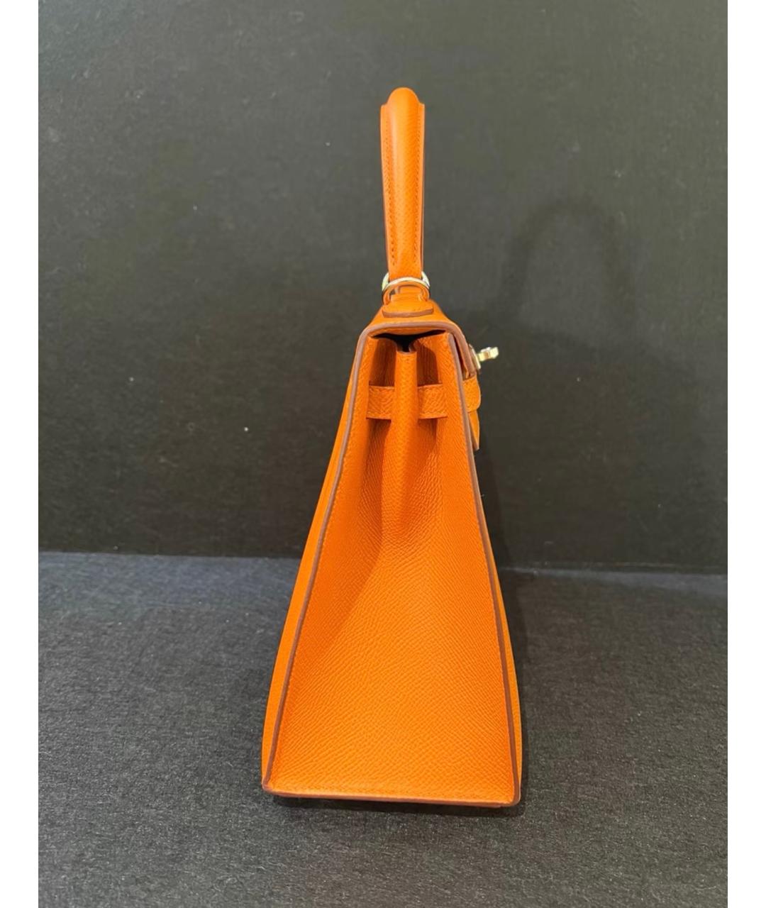 HERMES Оранжевая кожаная сумка с короткими ручками, фото 6
