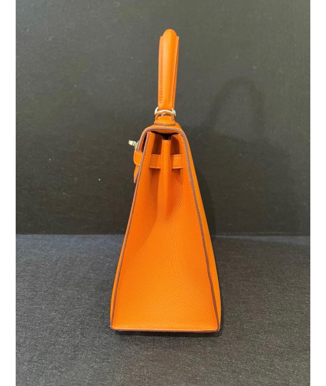 HERMES Оранжевая кожаная сумка с короткими ручками, фото 4