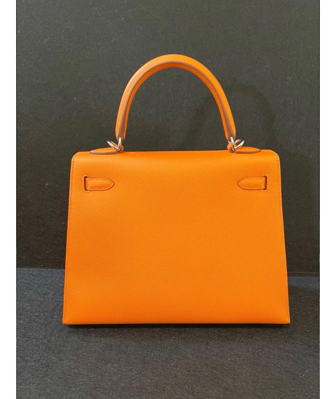 HERMES Оранжевая кожаная сумка с короткими ручками, фото 5