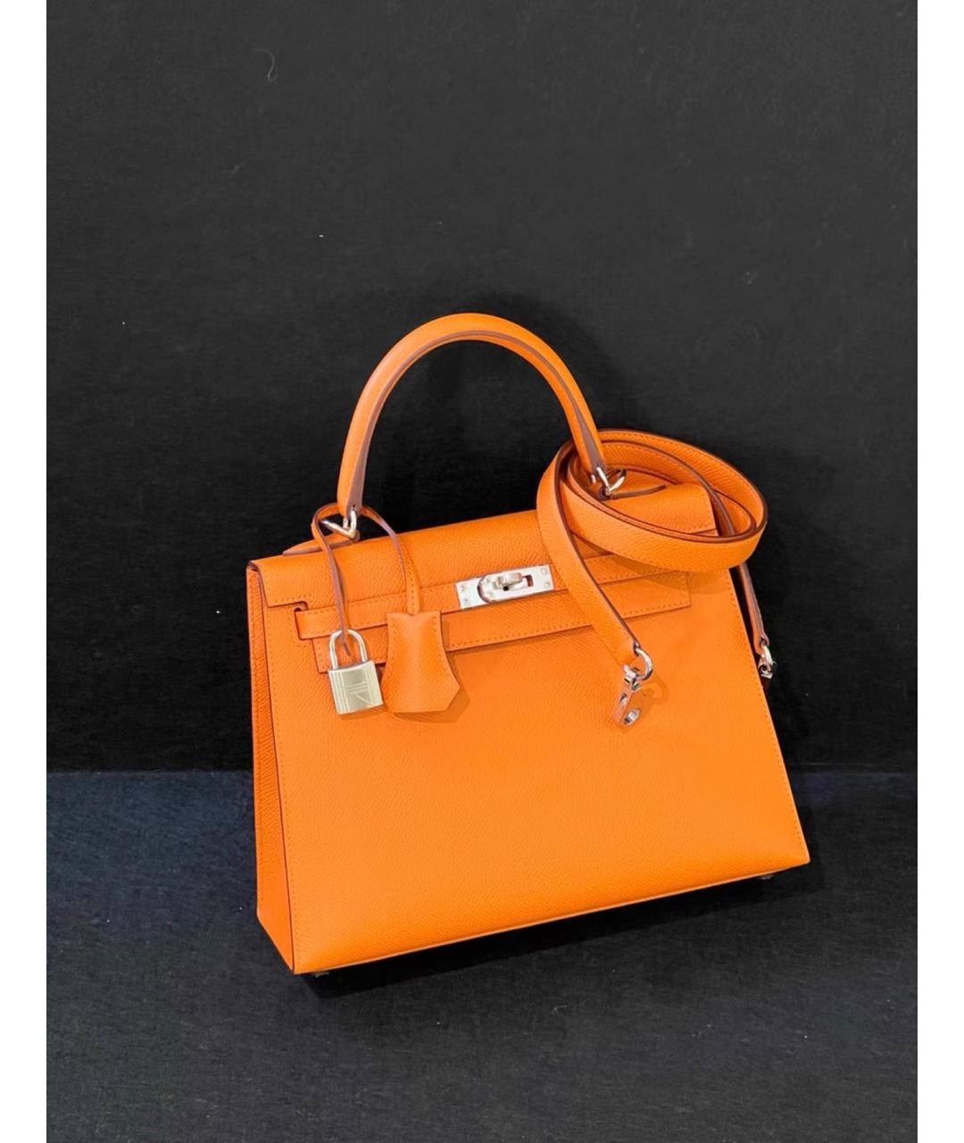 HERMES Оранжевая кожаная сумка с короткими ручками, фото 2