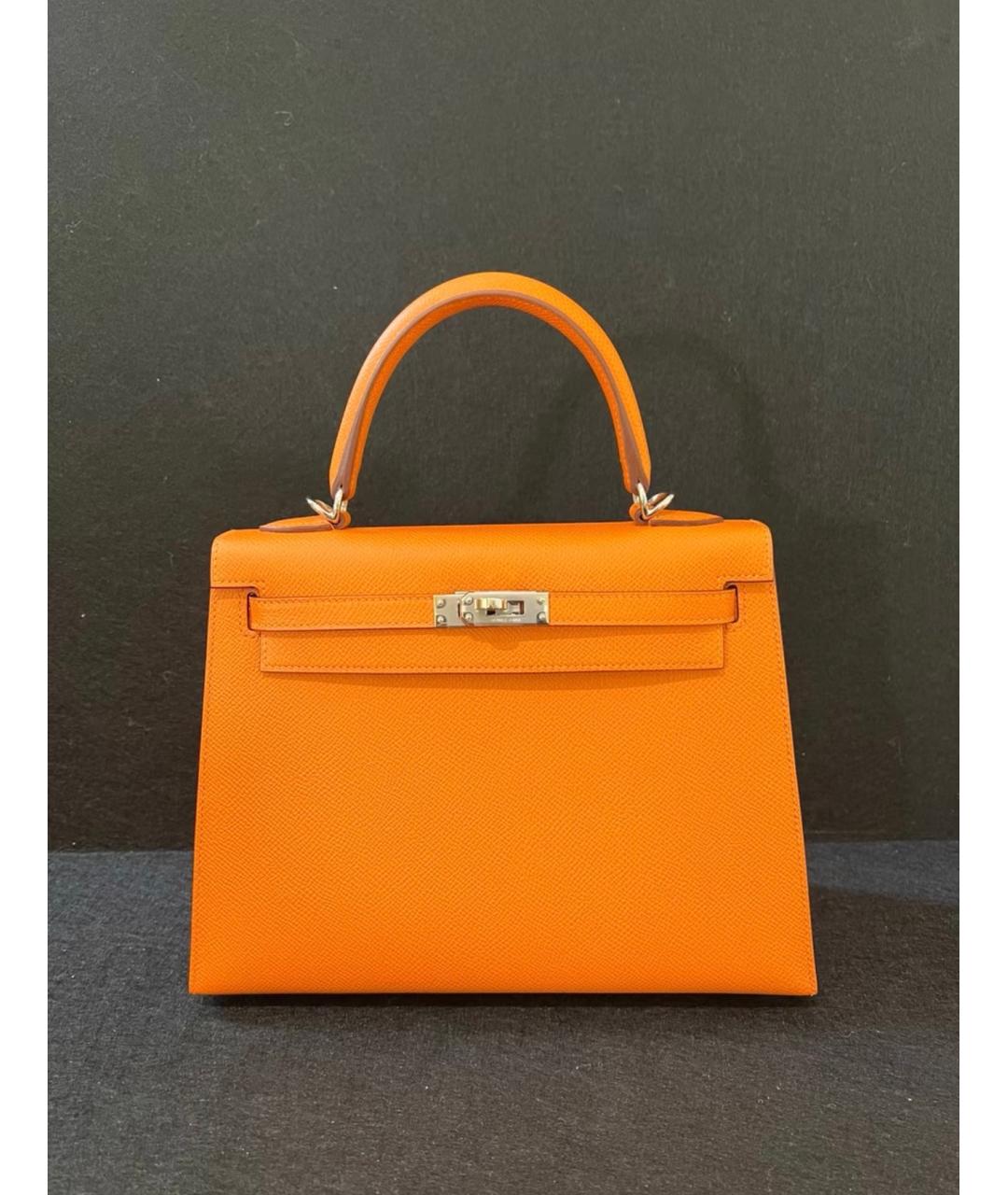 HERMES Оранжевая кожаная сумка с короткими ручками, фото 3