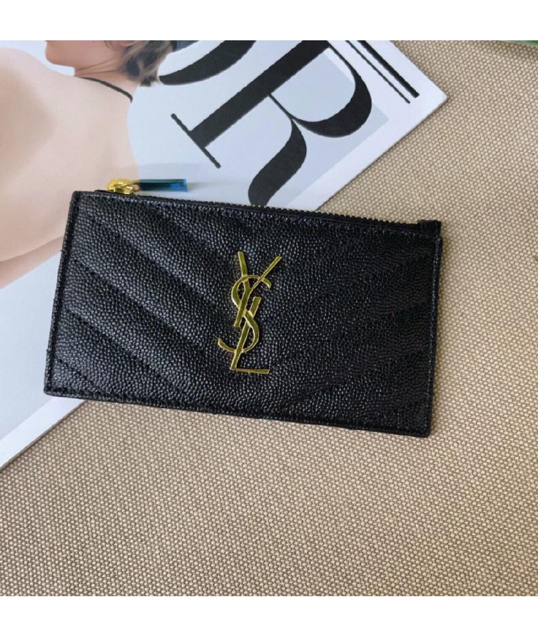 SAINT LAURENT Черный кожаный кардхолдер, фото 4