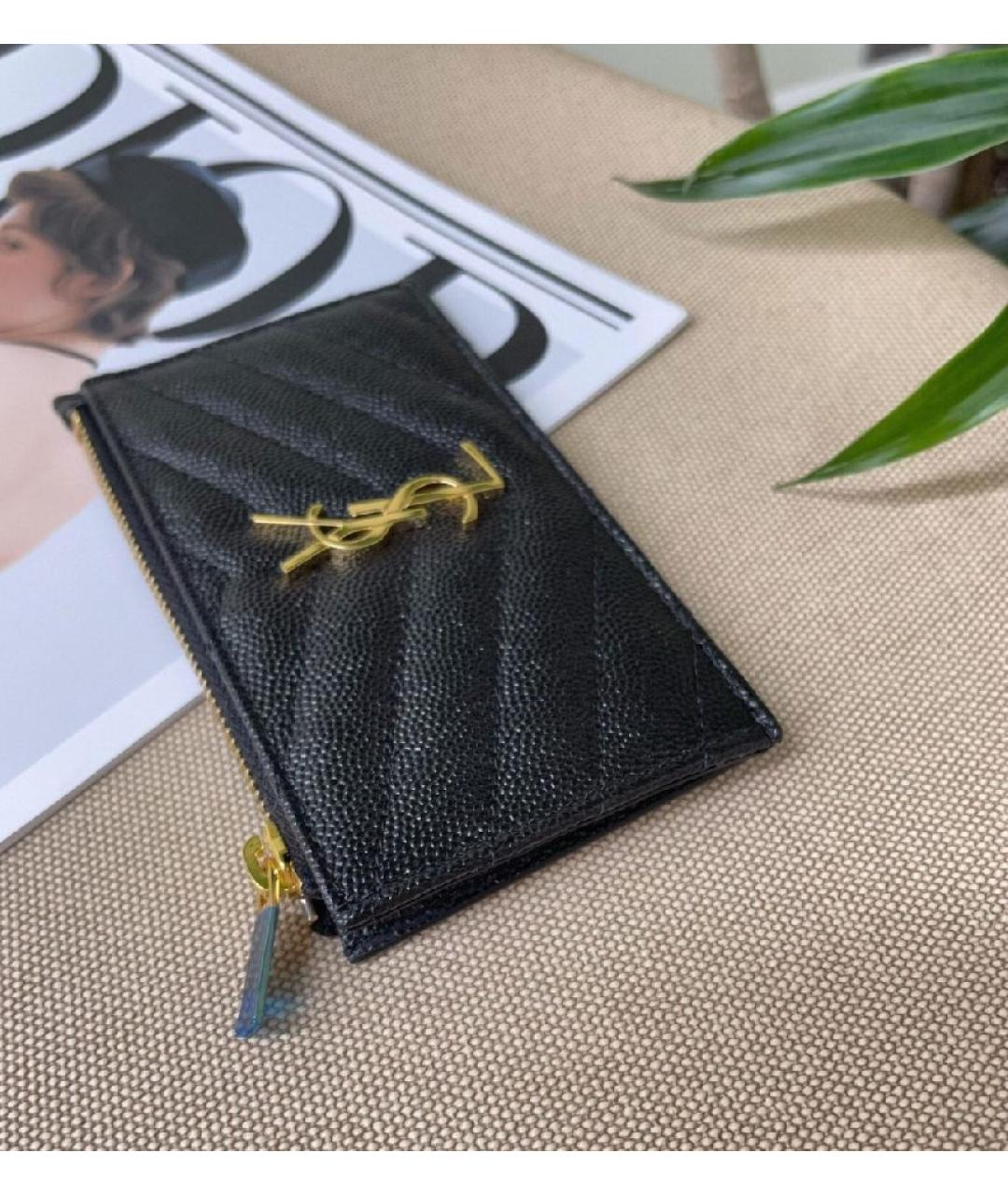 SAINT LAURENT Черный кожаный кардхолдер, фото 3