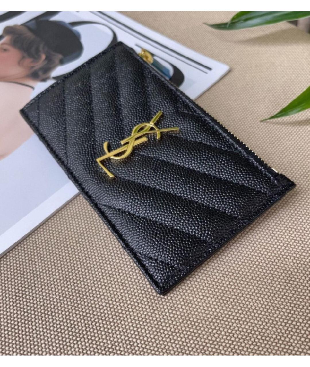 SAINT LAURENT Черный кожаный кардхолдер, фото 2