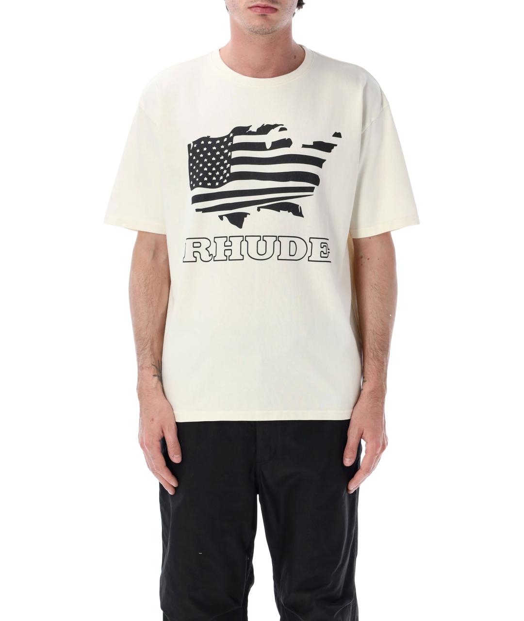 RHUDE Белая хлопковая футболка, фото 1