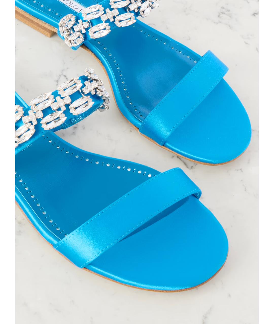 MANOLO BLAHNIK Бирюзовые текстильные шлепанцы, фото 3