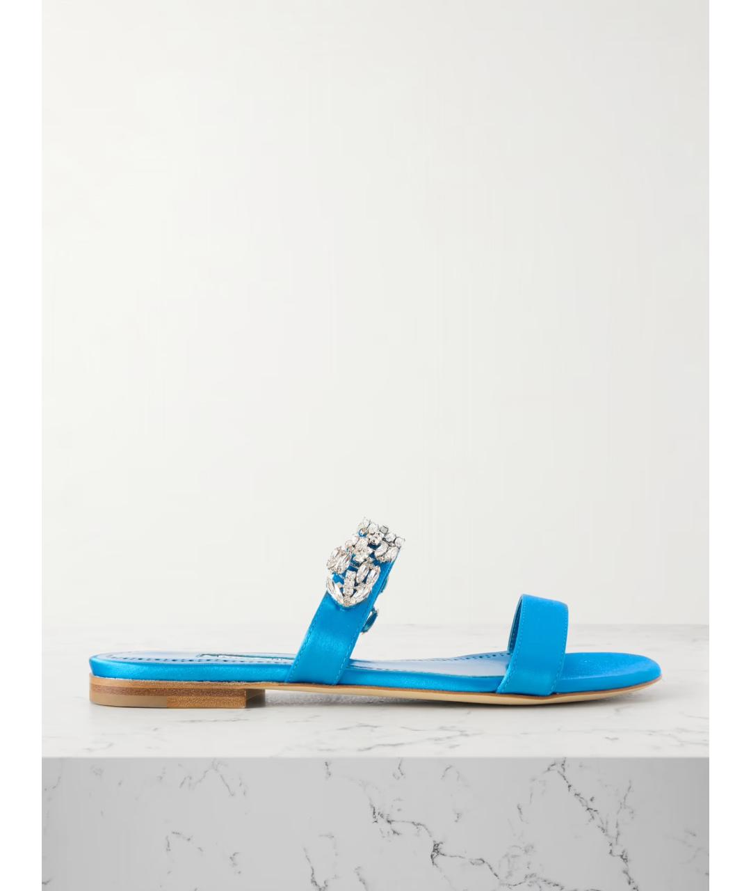 MANOLO BLAHNIK Бирюзовые текстильные шлепанцы, фото 5