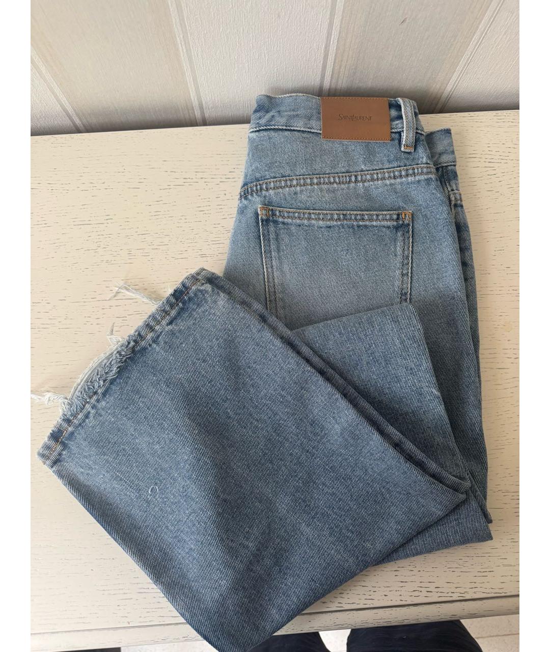 SAINT LAURENT Голубые хлопковые прямые джинсы, фото 3