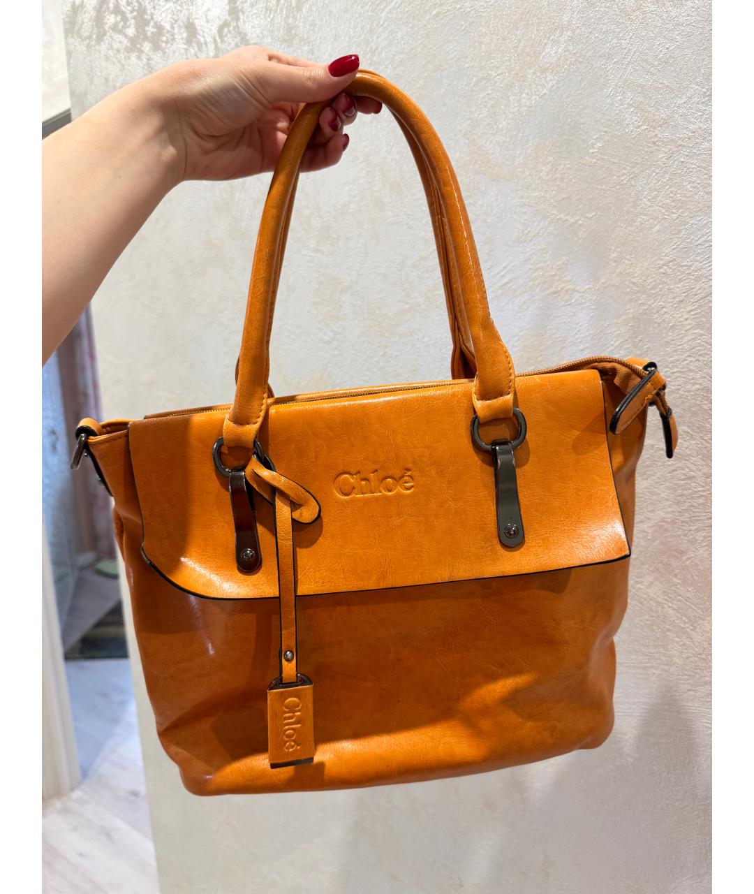 CHLOE Оранжевая кожаная сумка тоут, фото 5