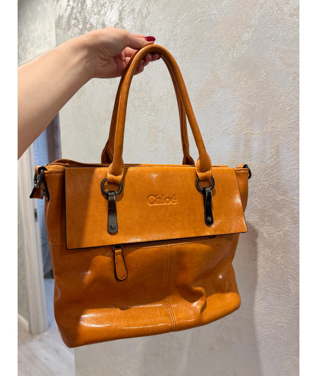 CHLOE Оранжевая кожаная сумка тоут, фото 2