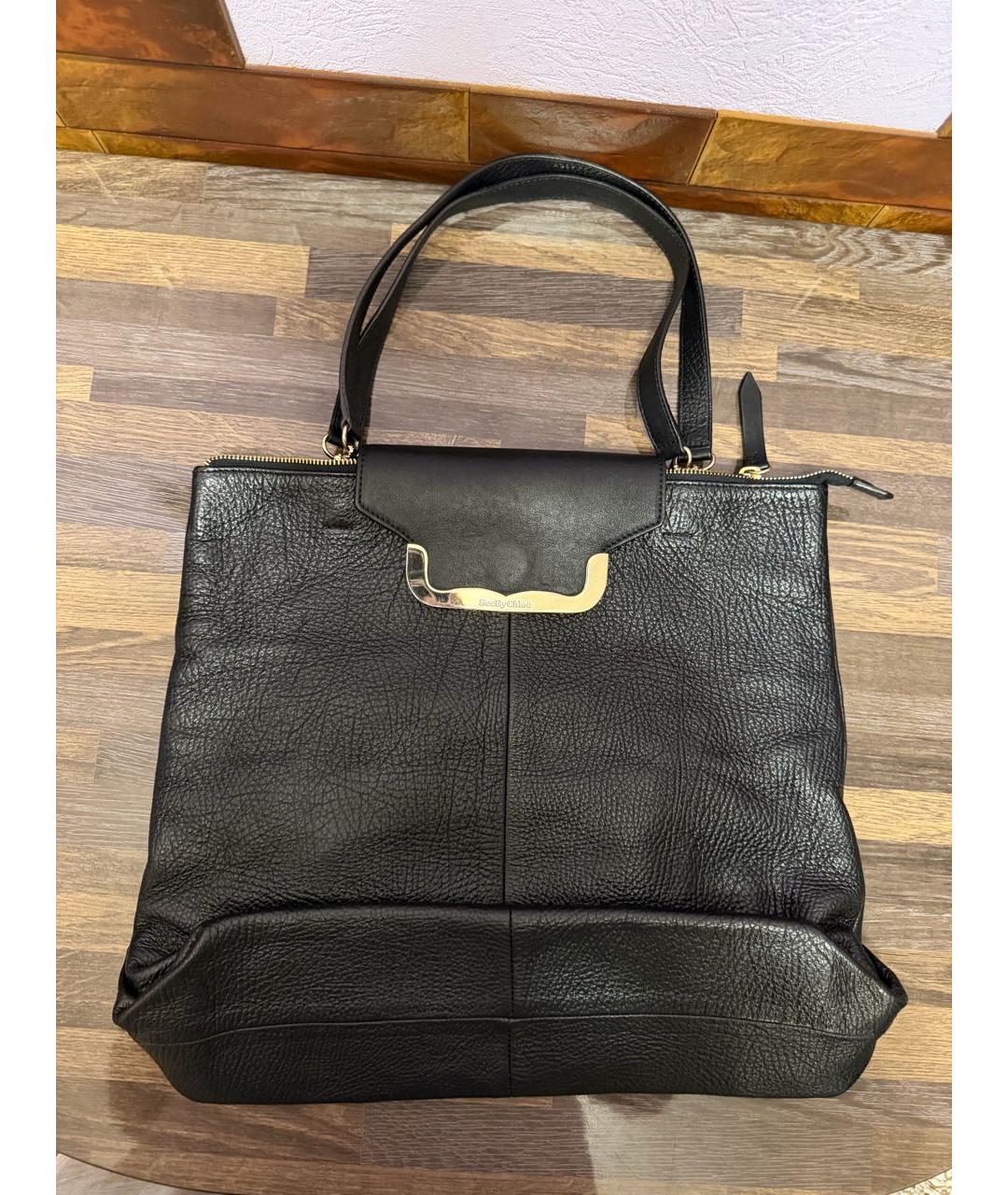 CHLOE Черная кожаная сумка с короткими ручками, фото 3