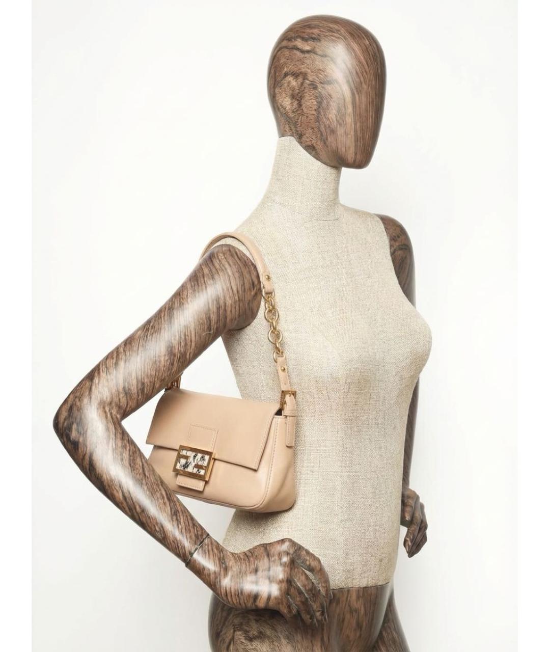 FENDI Бежевая кожаная сумка через плечо, фото 5