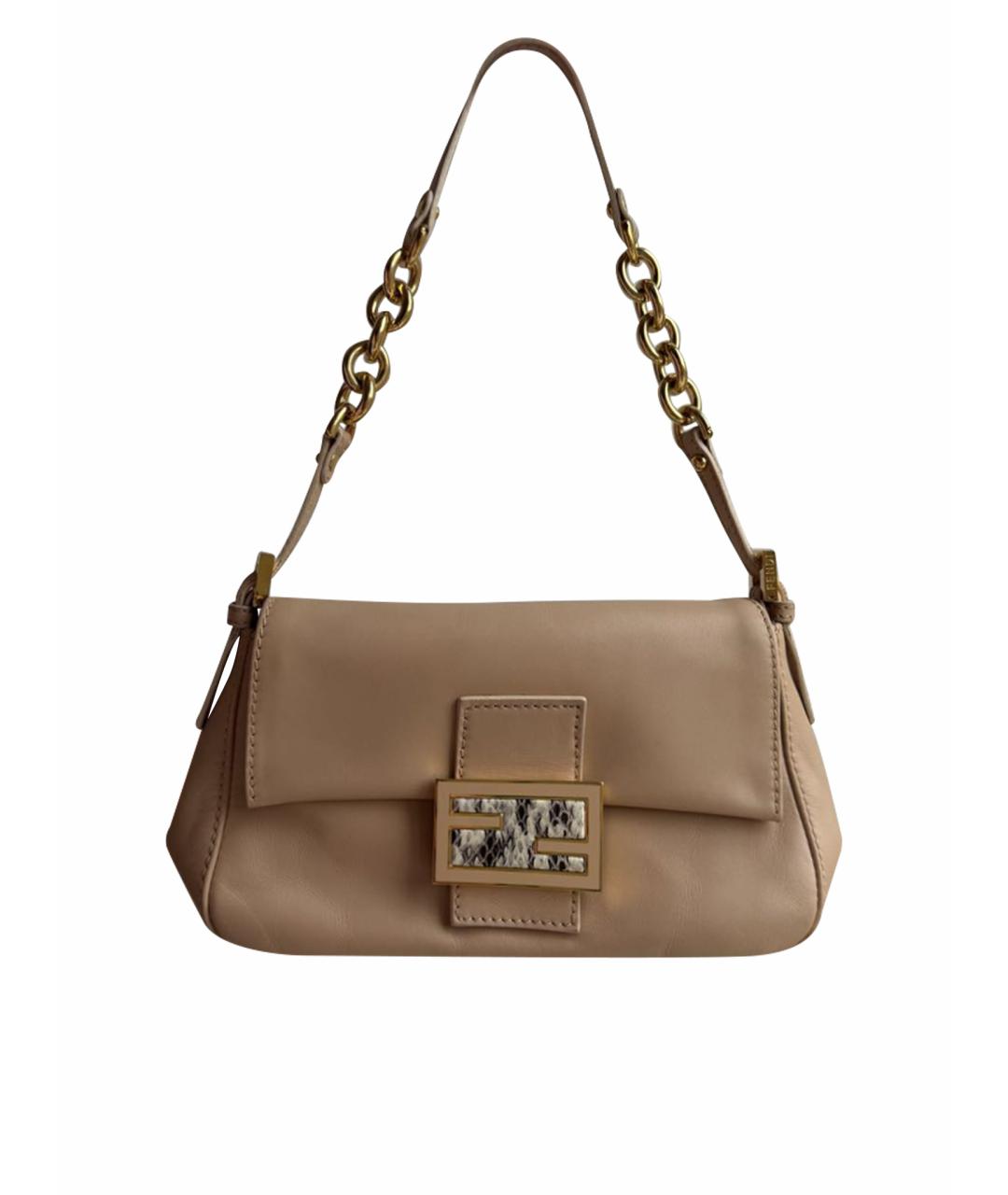 FENDI Бежевая кожаная сумка через плечо, фото 1