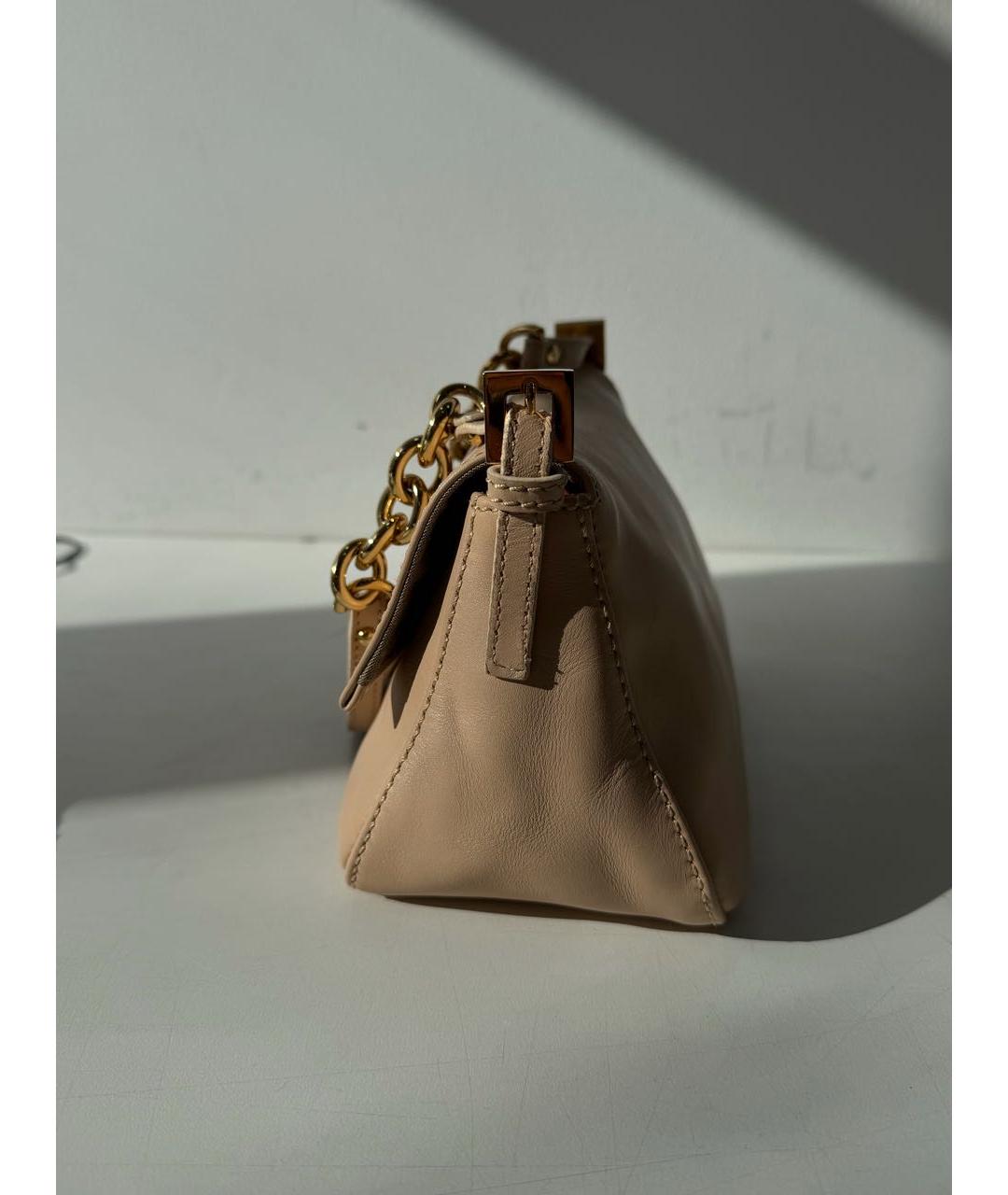FENDI Бежевая кожаная сумка через плечо, фото 6