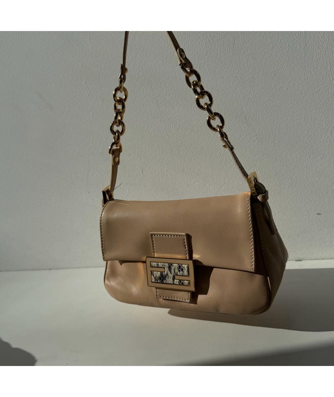 FENDI Бежевая кожаная сумка через плечо, фото 2