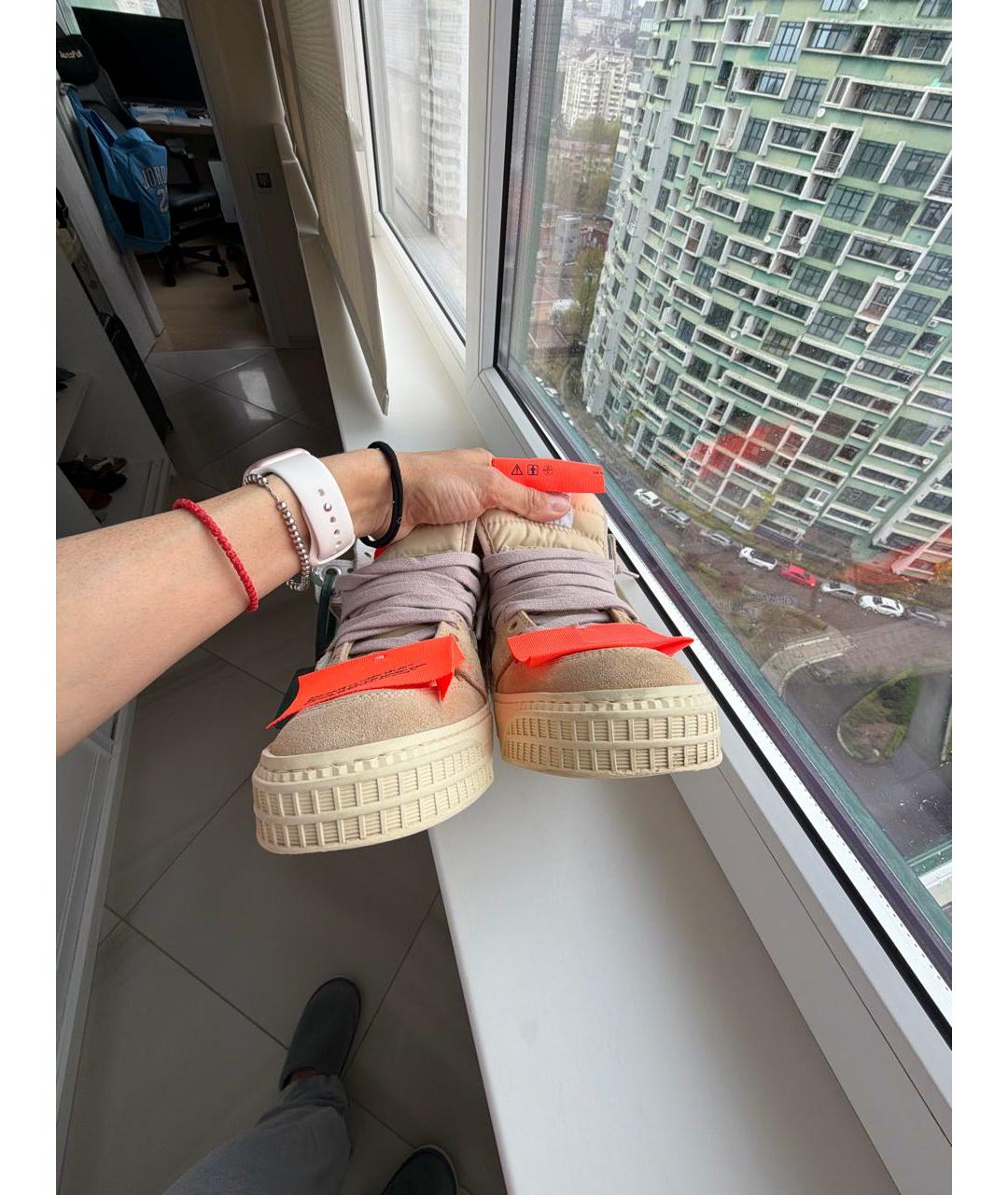 OFF-WHITE Бежевые замшевые кеды, фото 7