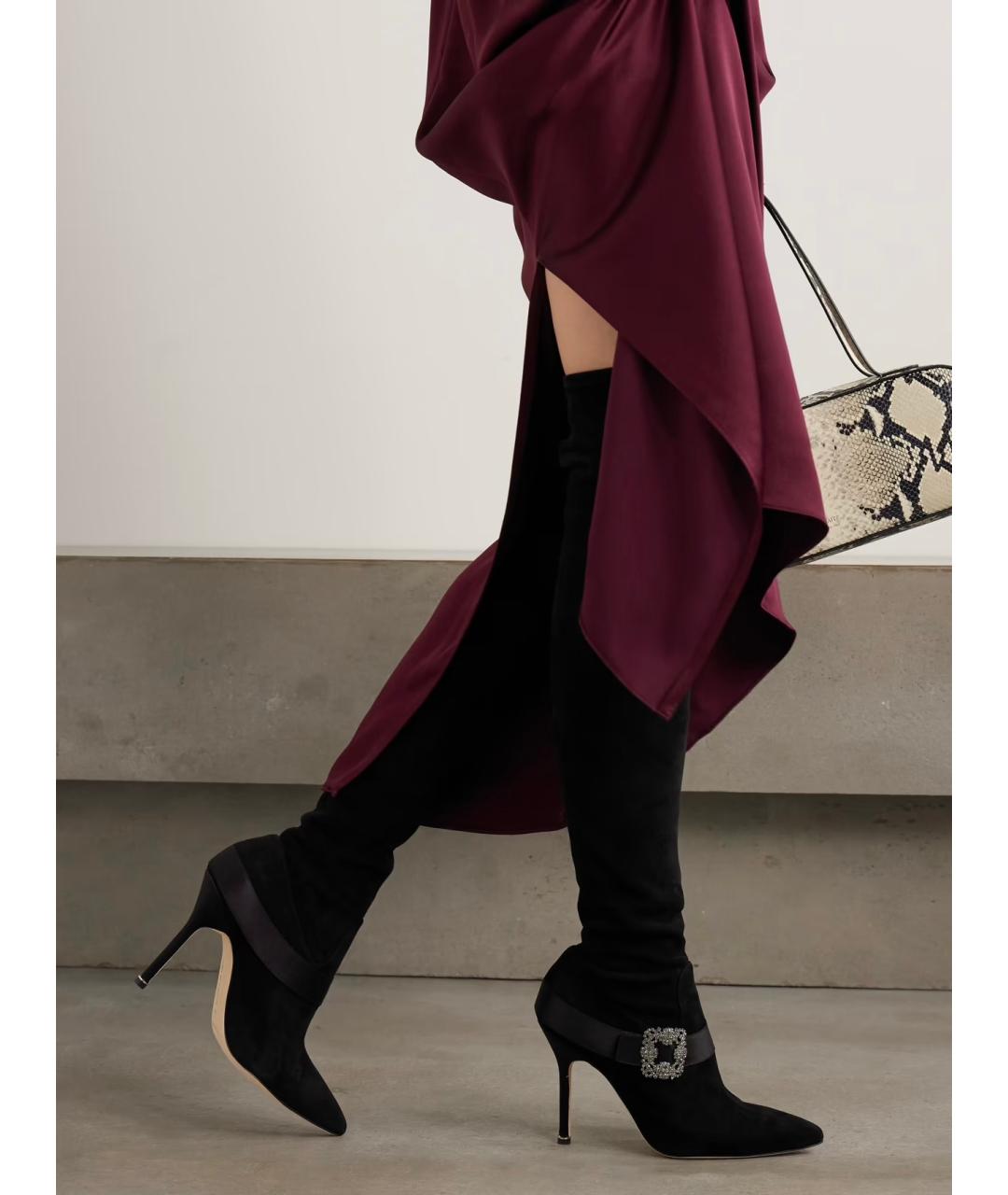 MANOLO BLAHNIK Черные замшевые ботфорты, фото 2