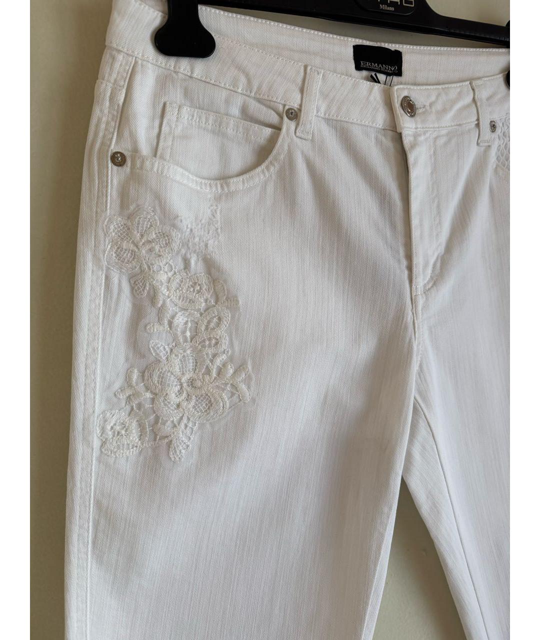 ERMANNO SCERVINO Белые хлопко-эластановые прямые джинсы, фото 7
