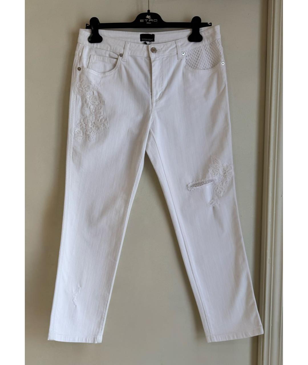 ERMANNO SCERVINO Белые хлопко-эластановые прямые джинсы, фото 6