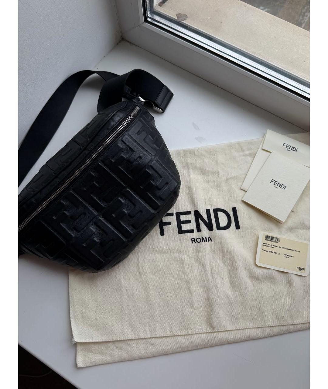 FENDI Черная кожаная поясная сумка, фото 4