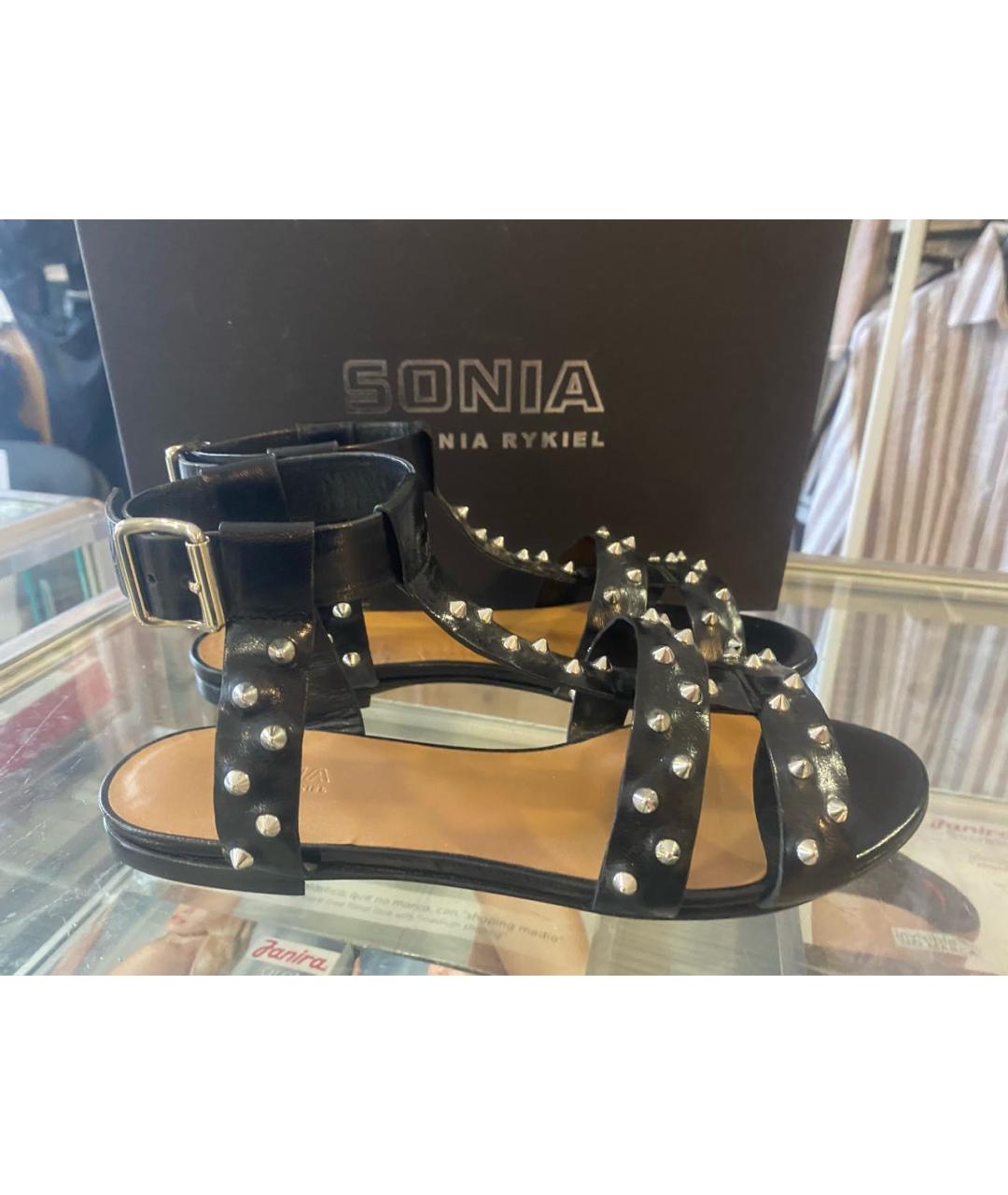 SONIA RYKIEL Черные кожаные сандалии, фото 7